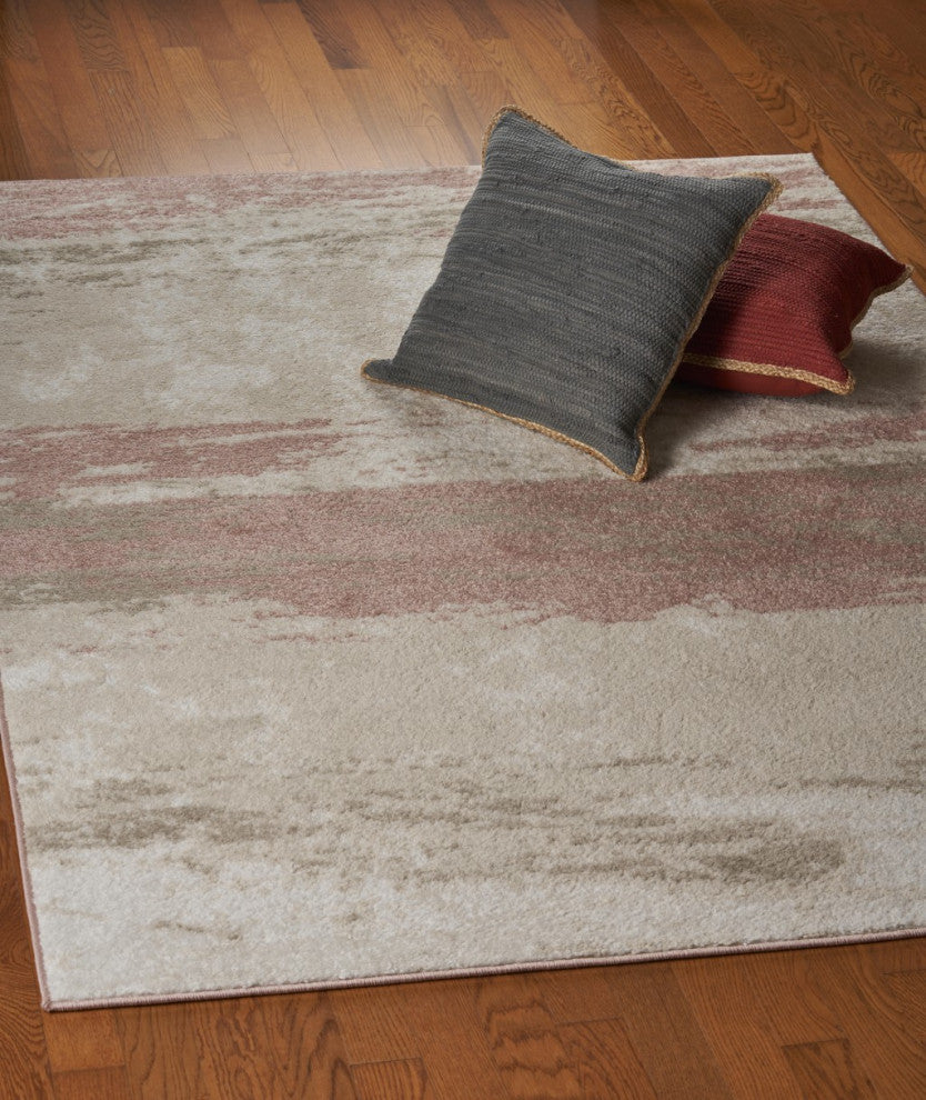 8" x 10" Blush and Beige Abstract Strokes Area Rug