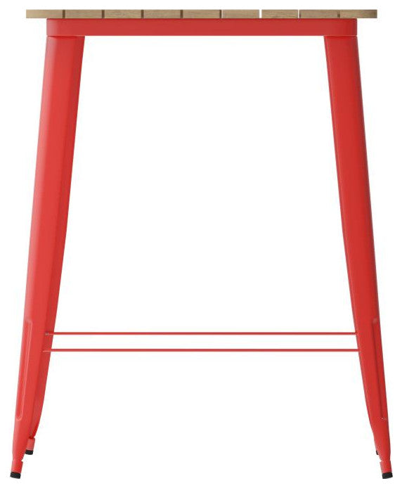 Declan Commercial Indoor/Outdoor Bar Top Square Table, 31.5", Brown/Red
