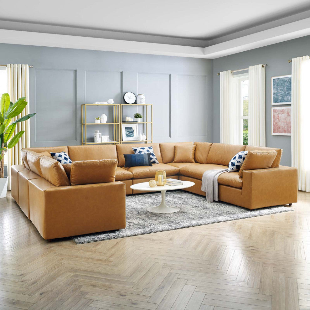 Sectional Sofa Set, Faux Vegan Leather, Tan, Modern, Living Lounge Hospitality