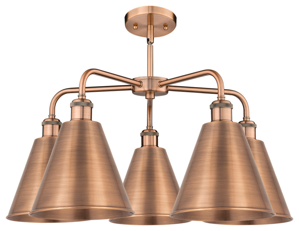 Ballston Cone 5-Light 26" Stem Chandelier, Antique Copper