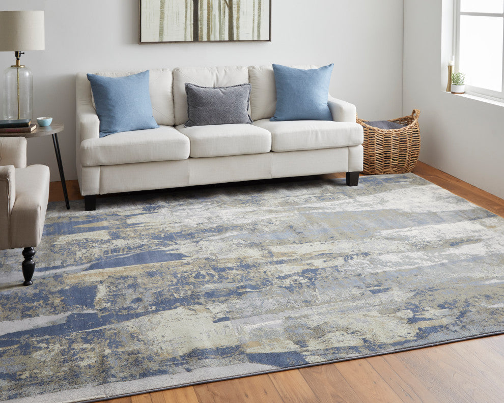 Takara Modern Abstract, Blue/Gray/Tan, 12'x15' Area Rug