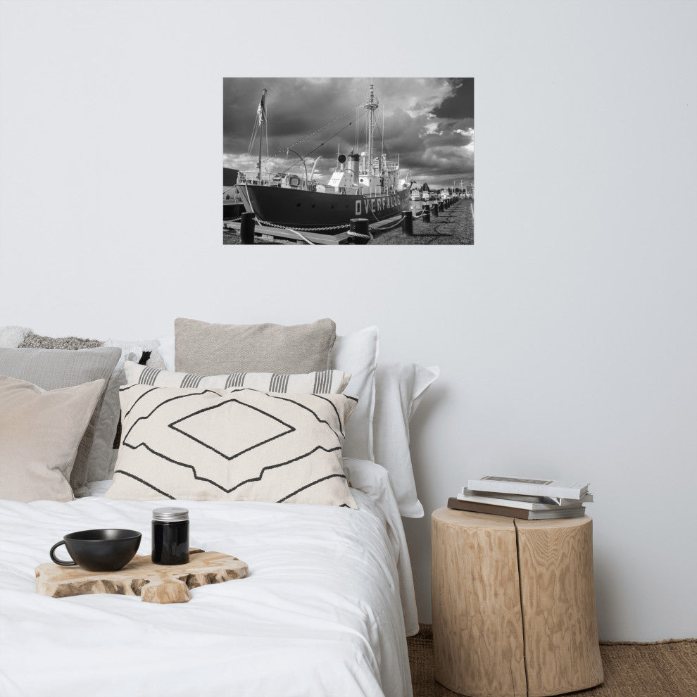 Overfalls Lightship Landscape Photo Black and White Unframed Wall Art Print, 24" X 36"