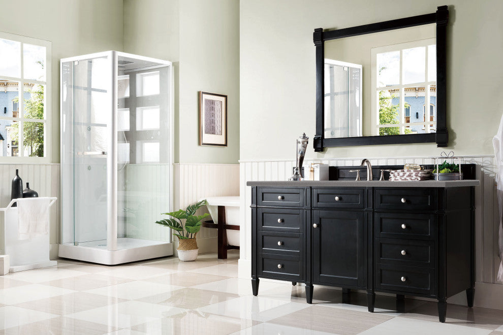 Brittany 60" Single Vanity, Black Onyx, Grey Expo Quartz