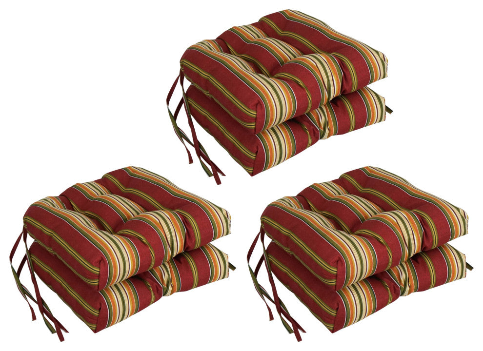 16" Outdoor U-Shaped Tufted Chair Cushions, Set of 6, Kingsley Stripe Ruby
