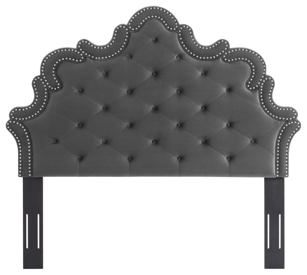 Arabella Button-Tufted Performance Velvet Twin Headboard, Charcoal