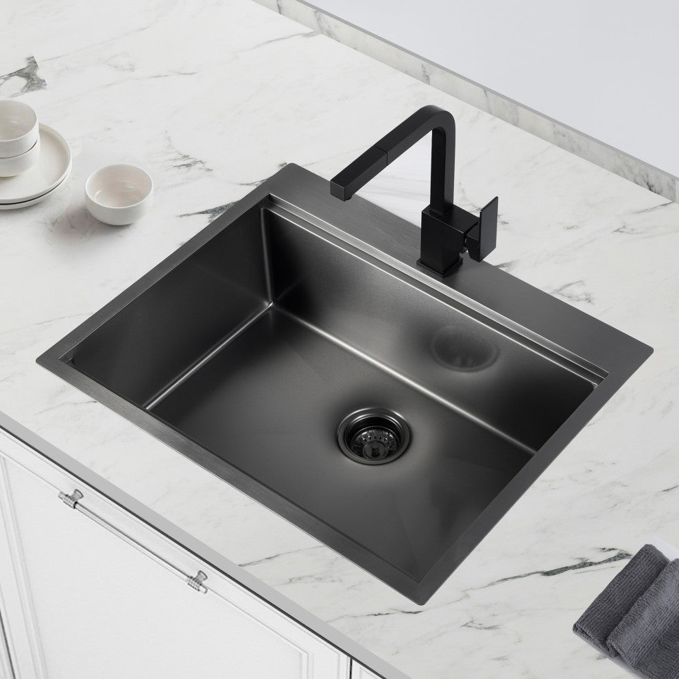 Drop In Stainless Steel Single Bowl Workstation Kitchen Sink, Gunmetal Black, 30 X 22