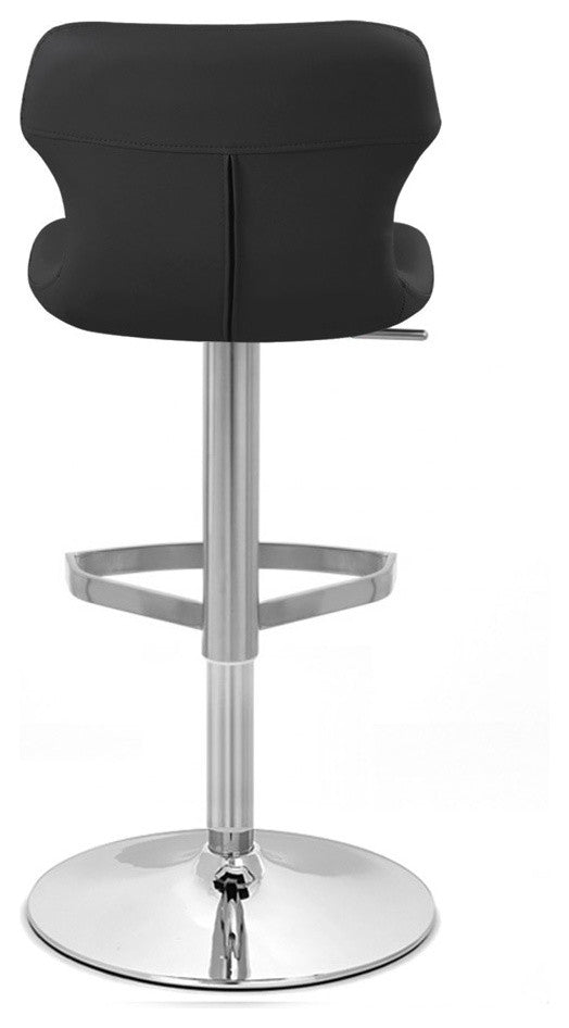 Modern Ellery Bar Stool Black Leatherette Polished Chrome Adjustable Base
