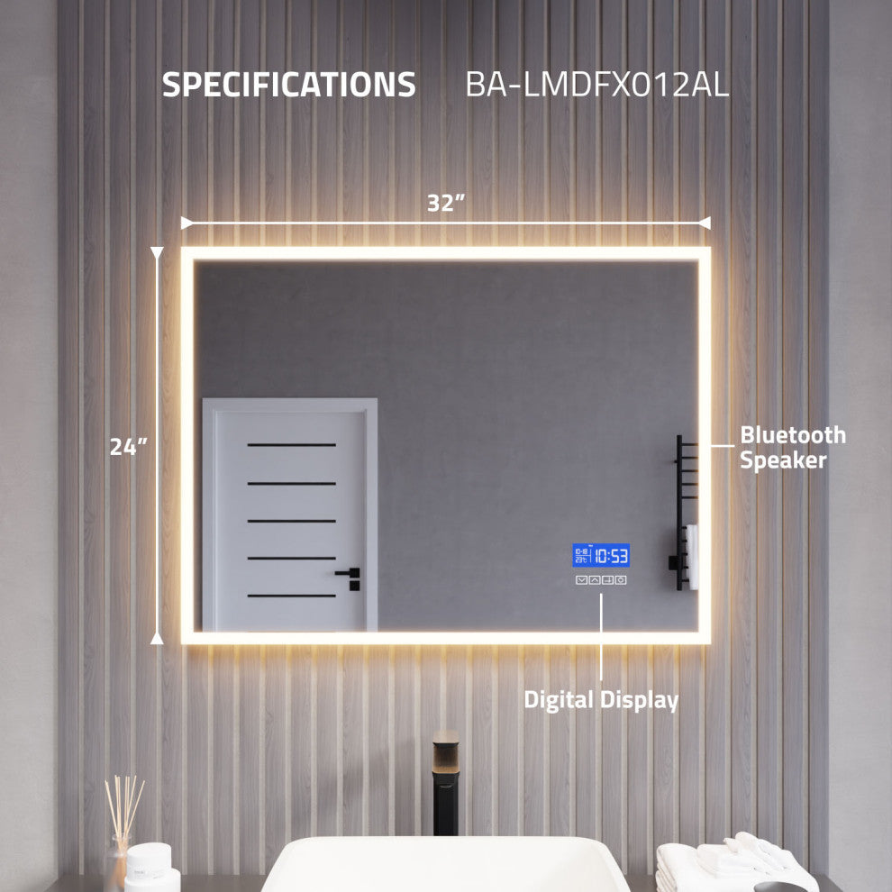 ANZZI 24" x 31" LED Front/Back Light Magnifying Bathroom Mirror WithDefogger