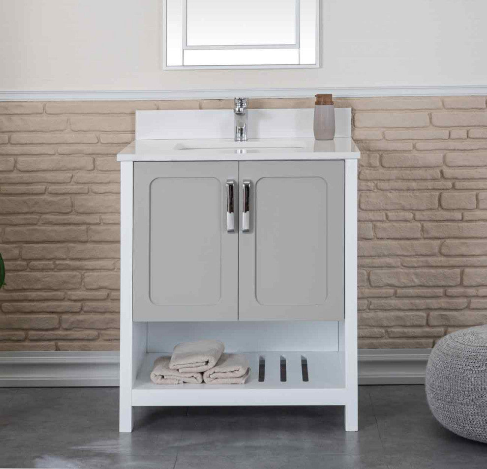Florin Collection 30" Bathroom Vanity With Sink, Mirror, Countertop, Gray