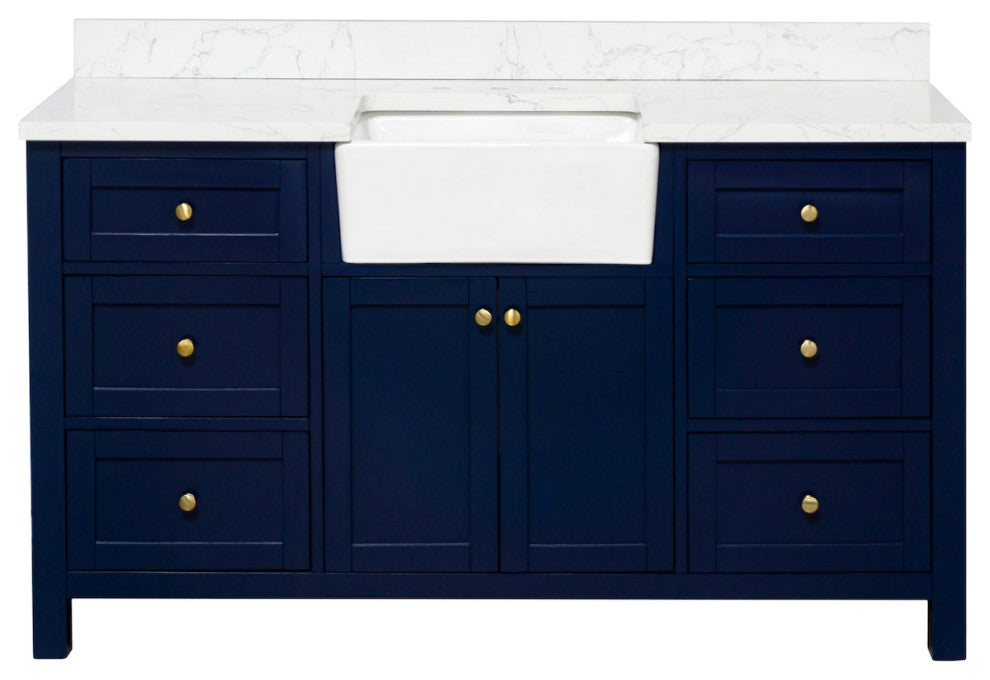 Yorkshire 60" Bathroom Vanity, Royal Blue, Engineered Marble, Single