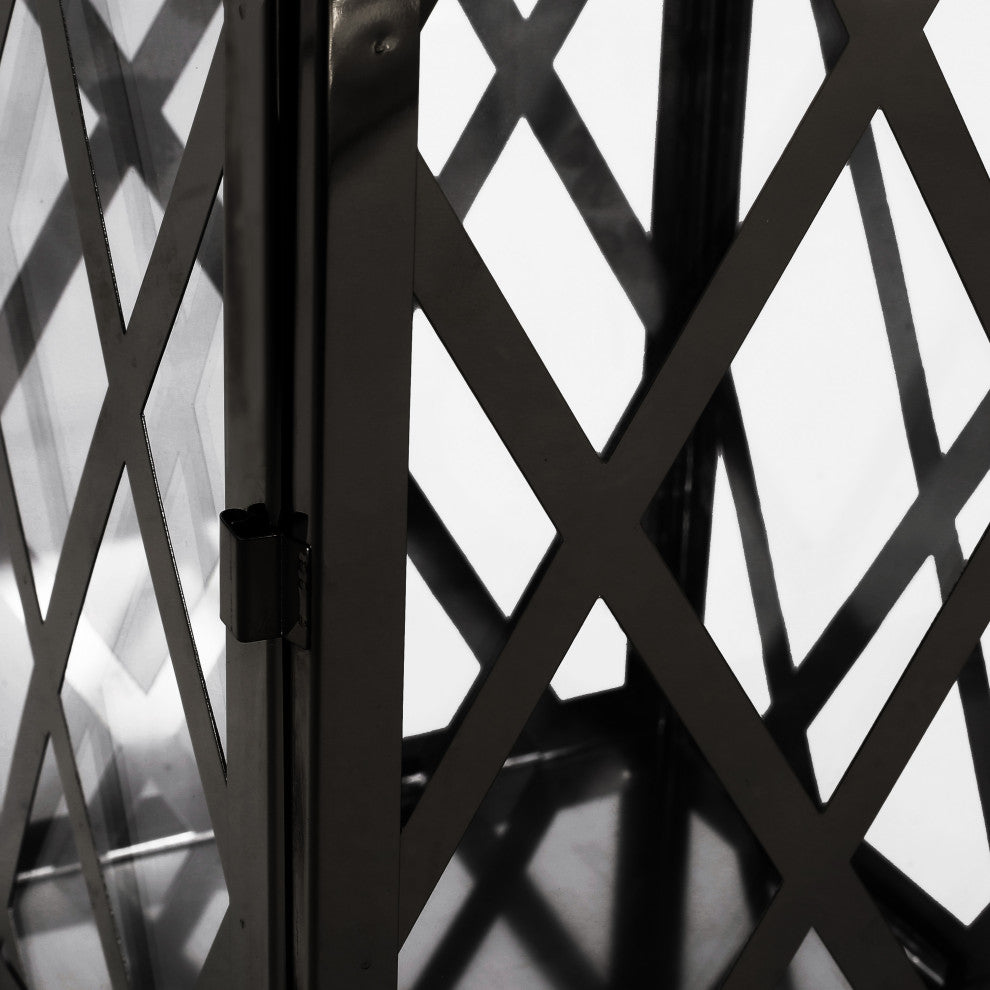 Cecil Outdoor 14" Modern Stainless Steel Lantern, Black
