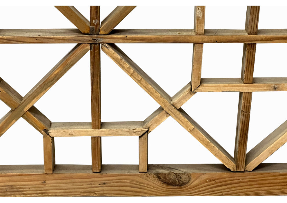 Vintage Restored Oriental Zen Geometric Rustic Raw Wood Wall Panel Hws3463