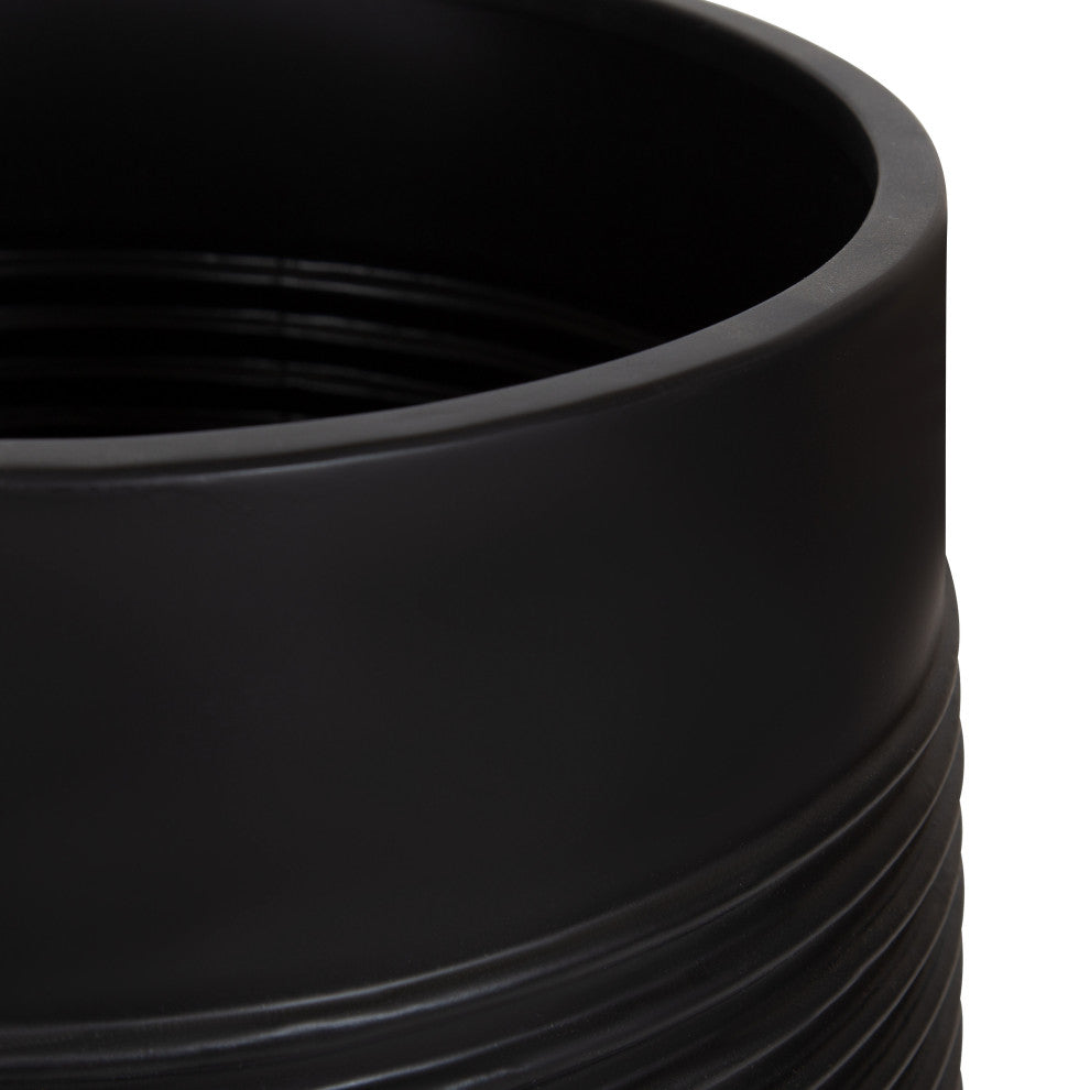 Gavri Metal Planter with Wood Stand, Black 11.25" Diameter
