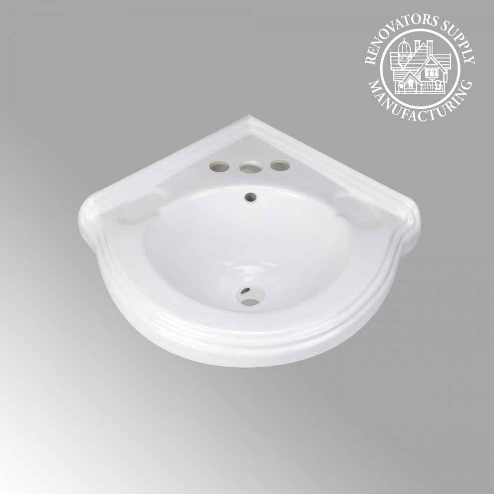 Wall Mount Corner Small Bathroom Sink White Gloss China Portsmouth with Bracket