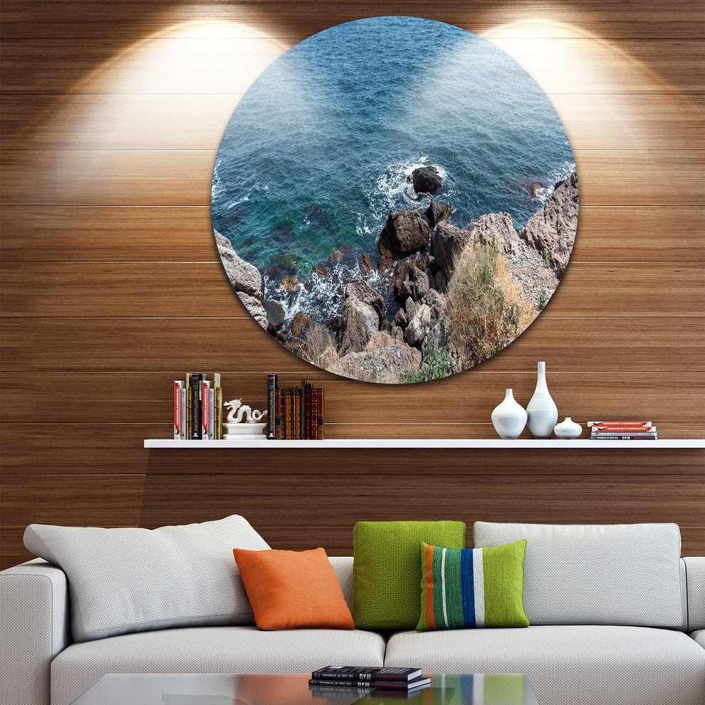 Blue Waters At Crimean Peninsula Beach, Seascape Round Artwork, 23"