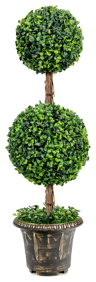 Costway 36'''' Artificial Topiary Double Ball Tree Indoor Outdoor UV Resistant