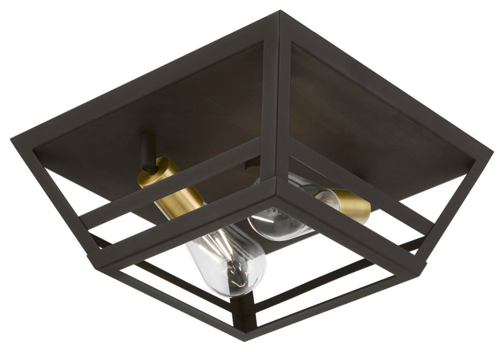 Schofield 2 Light Bronze With Antique Brass Accents Flush Mount