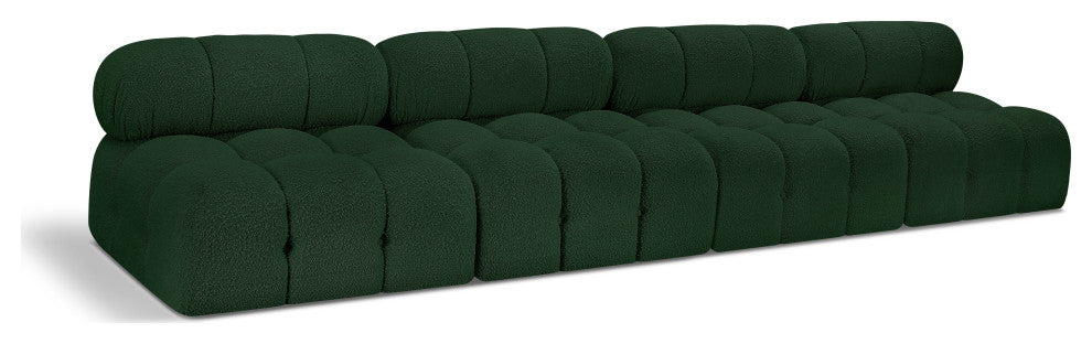 Ames Boucle Fabric Modular Sofa, Green, 4-Piece: 4 Armless Chair