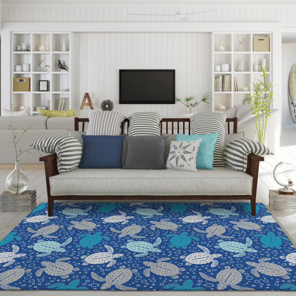 Indoor/Outdoor Seabreeze SZ13 Navy Machine Washable 8' x 10' Rug