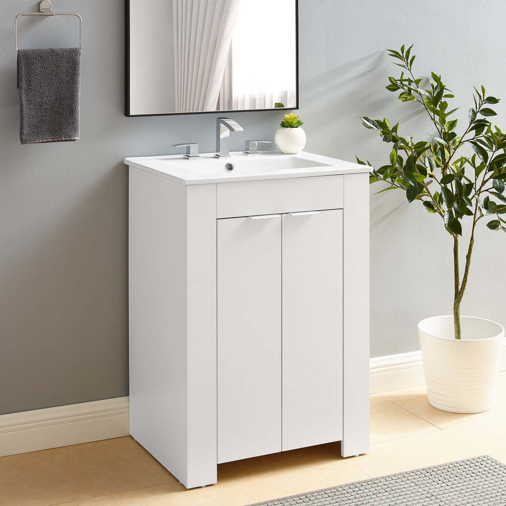 Sink Vanity Cabinet, Melamine, White, Modern Contemporary, Hotel Bathroom