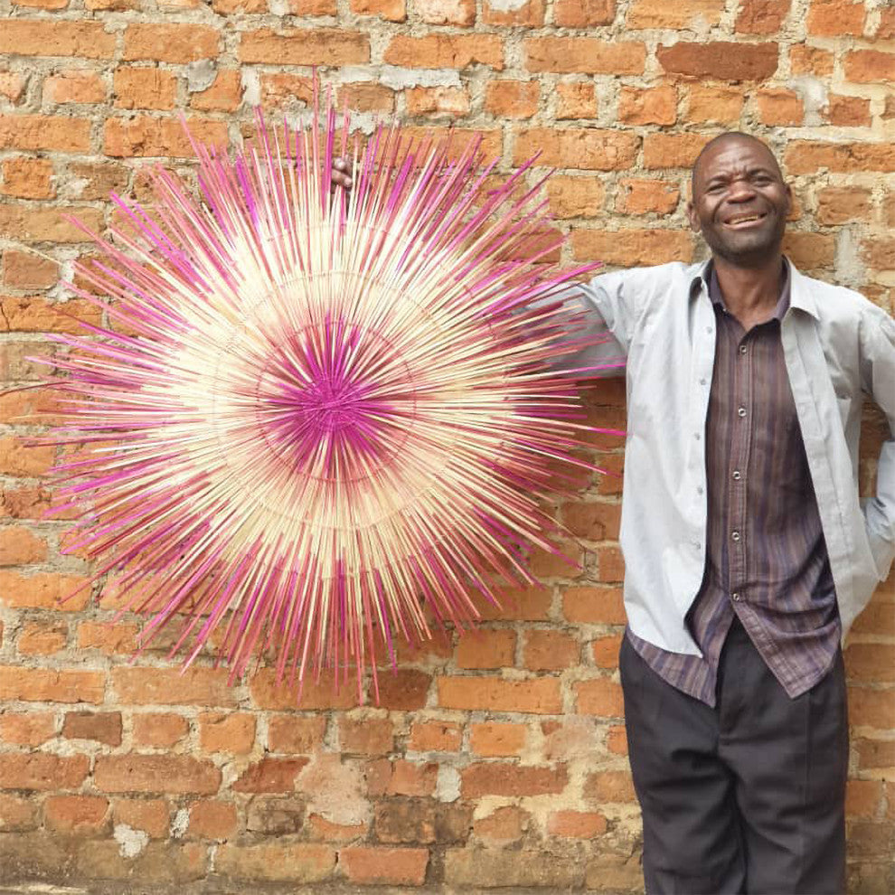 Large Palm Sun Circle, Artisan Crafted, Malawi, Pink, 47"