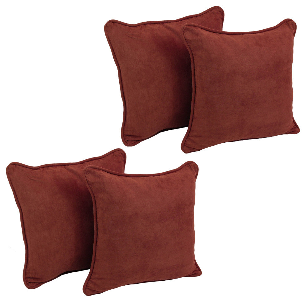 18" Double-Corded Solid Microsuede Square Throw Pillows, Set of 4, Red Wine