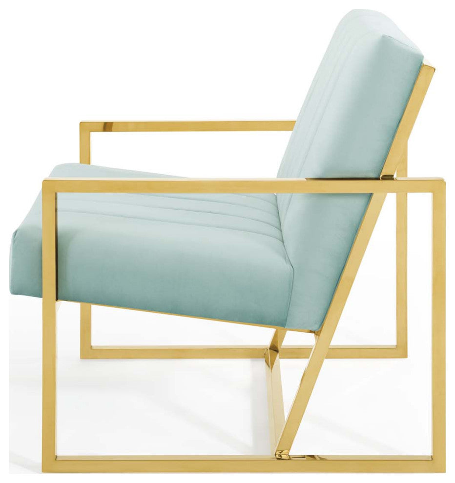Tufted Armchair Accent Chair, Velvet, Blue, Modern, Living Lounge Hospitality