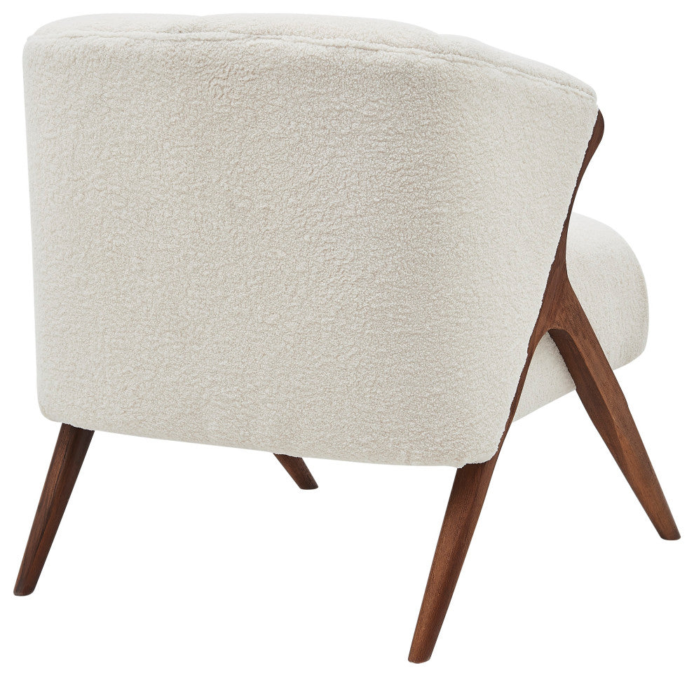 Florence Fabric Accent Chair Brown Legs, Shearling Beige