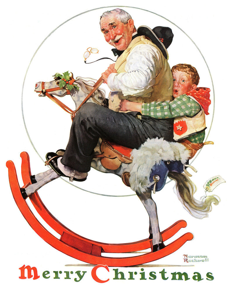 "Gramps on Rocking Horse" Print on Canvas by Norman Rockwell