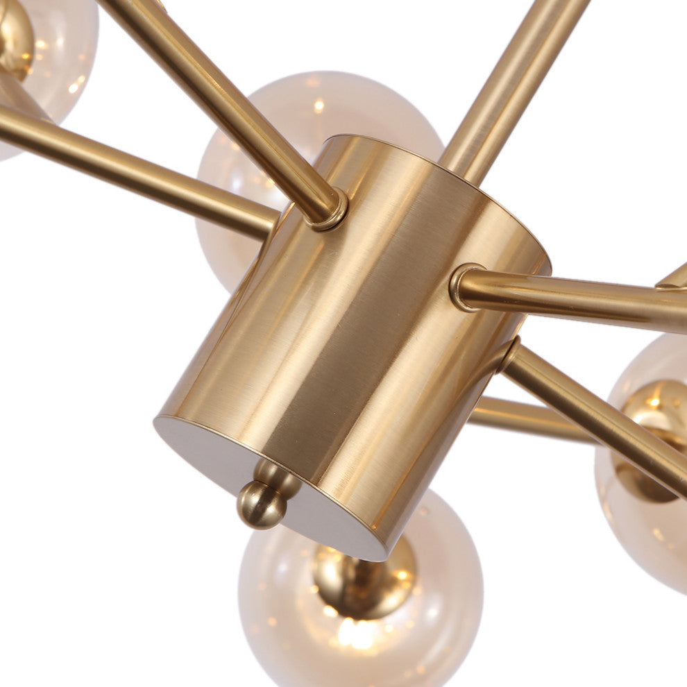 15-Light Glass Globe Bubble Sputnik Chandelier, Gold