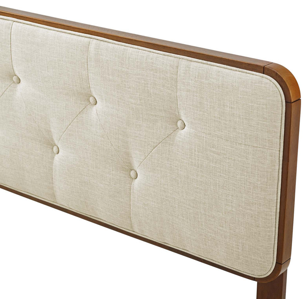 Tufted Headboard, King Size, Wood, Fabric, Brown Walnut Beige, Modern