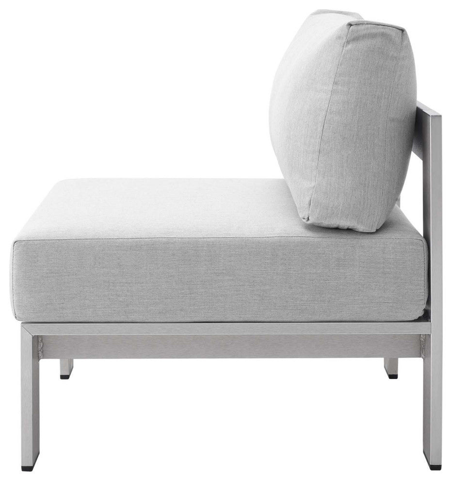 Sectional Sofa Chair Table Set, Sunbrella, Aluminum, Silver Gray, Outdoor