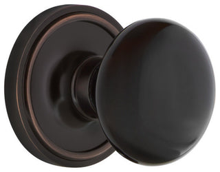 Classic Rosette Passage Black Porcelain Knob, Timeless Bronze