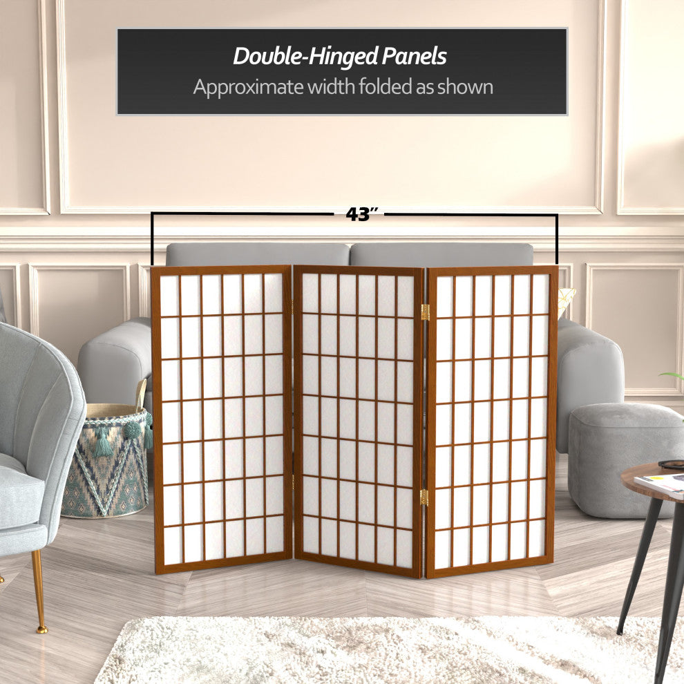 3' Tall Window Pane Shoji Screen, Walnut, 3 Panels