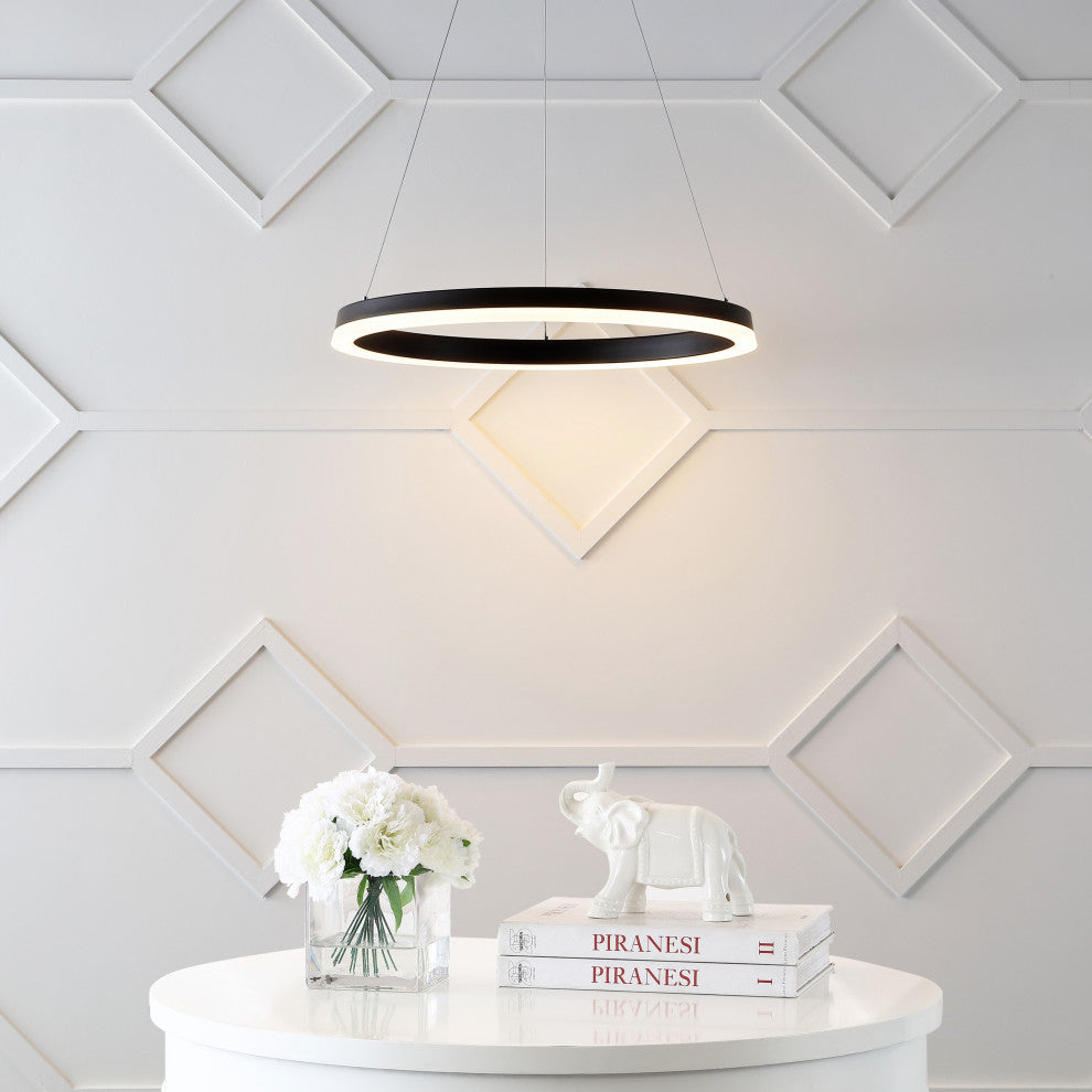 Baxter 1-Light Aluminum Integrated LED Hoop Pendant, Black