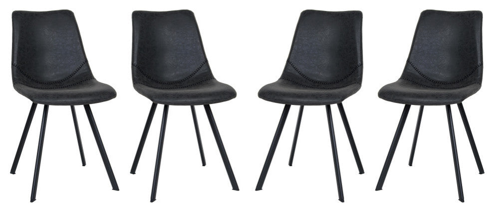 Markley Modern Leather Dining Chair With Metal Legs Set of 4, Charcoal Black