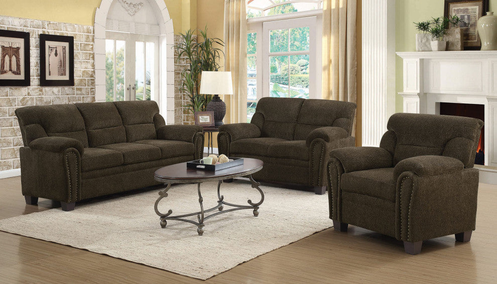 Padded Loveseat with Nail Heads, Brown