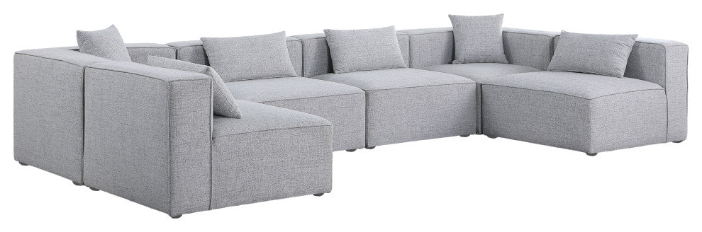 Cube Upholstered Modular Sectional, Gray, 6-Piece: 4 Armless Chair, 2 Corner Chair, Linen Texured Fabric