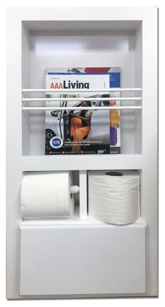 Montclair Combination Toilet Paper Holder Recessed Magazine Rack, White Enamel