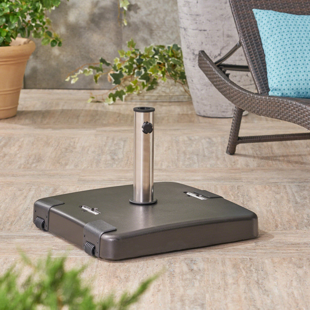 GDF Studio Larissa 119lb Concrete Square Umbrella Base With Steel Collar, Black