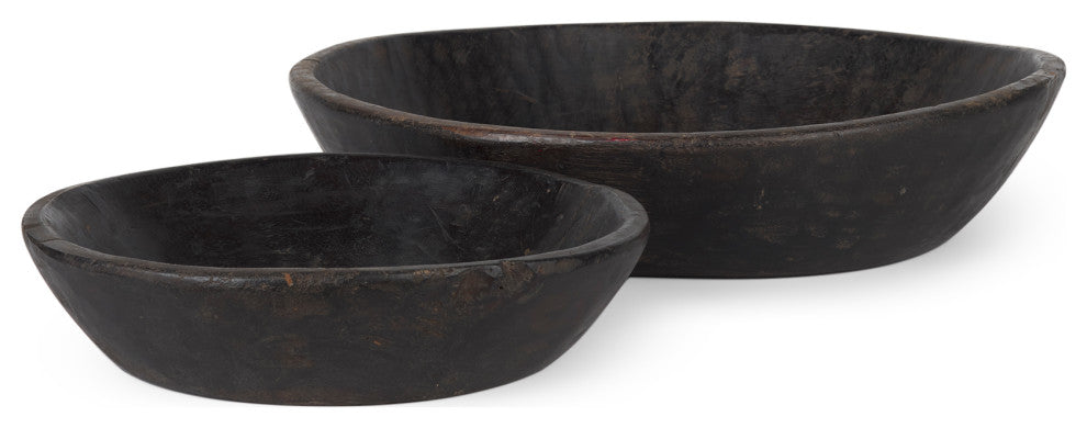 Nikita Set of 2 Large Black-Brown Reclaimed Wood Bowls