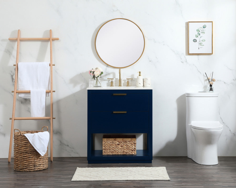 30" Single Bathroom Vanity, Blue, With Backsplash