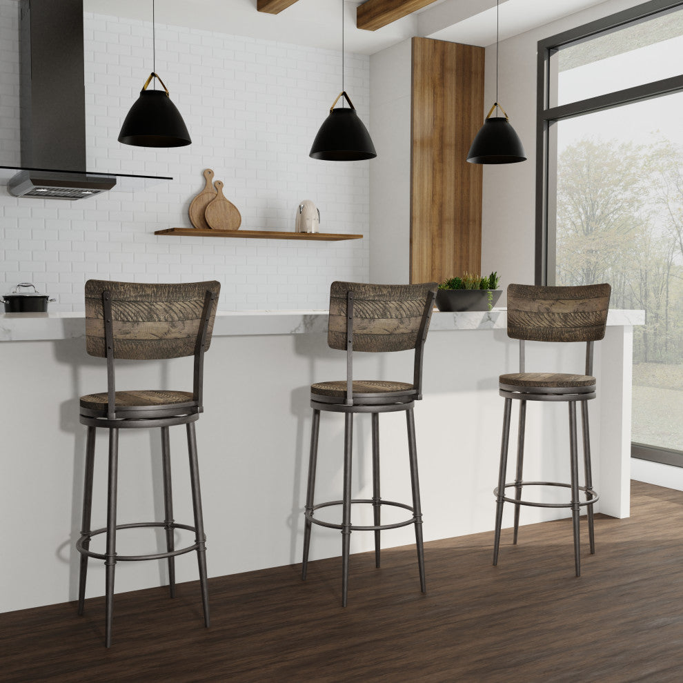 Hillsdale Jennings Wood and Metal Bar Height Swivel Stool with Wood Seat