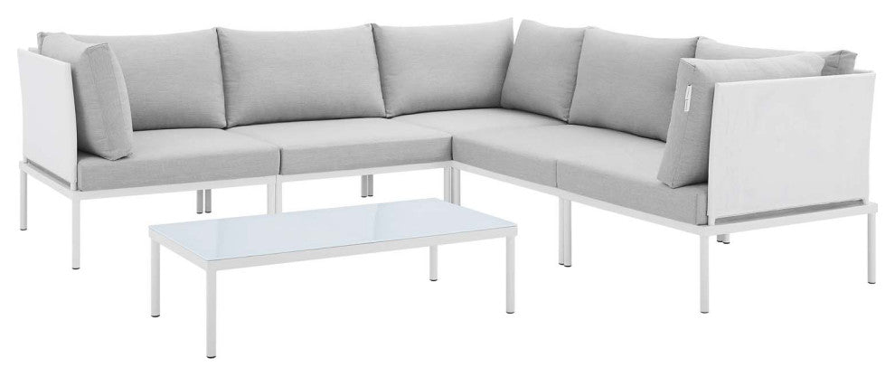 Harmony 6-Piece Sunbrella Outdoor Patio Aluminum Sectional Sofa Set, White Gray