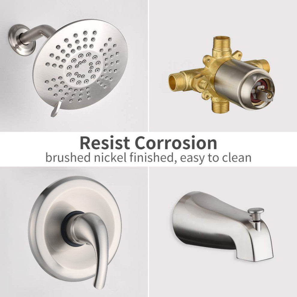 Tub and Shower Faucet Set With 5-Function Spray Head, Valve Included, Brushed Ni
