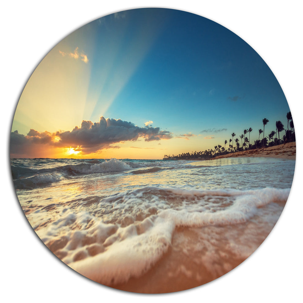Exotic Beach In Dominican Republic, Seashore Disc Metal Artwork, 11"
