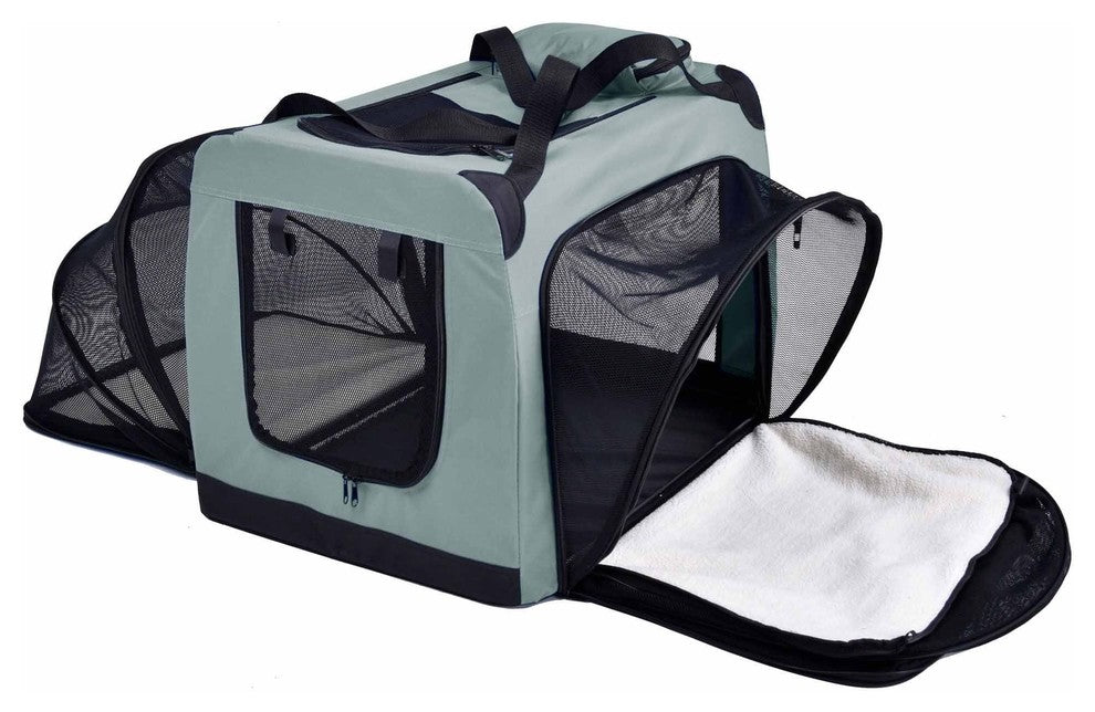 Hounda Accordion Collapsible Dual-Sided Expandable Pet Crate, Gray, Small