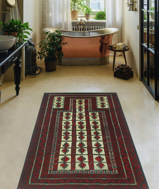 Fine Vintage Distressed Vito Ivory/Red Rug, 2'9x3'9