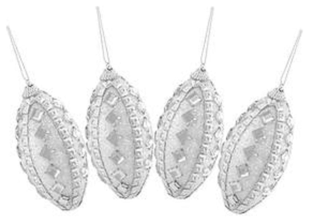 White and Silver Rhinestone and Glitter Christmas Ornaments, Set of 4
