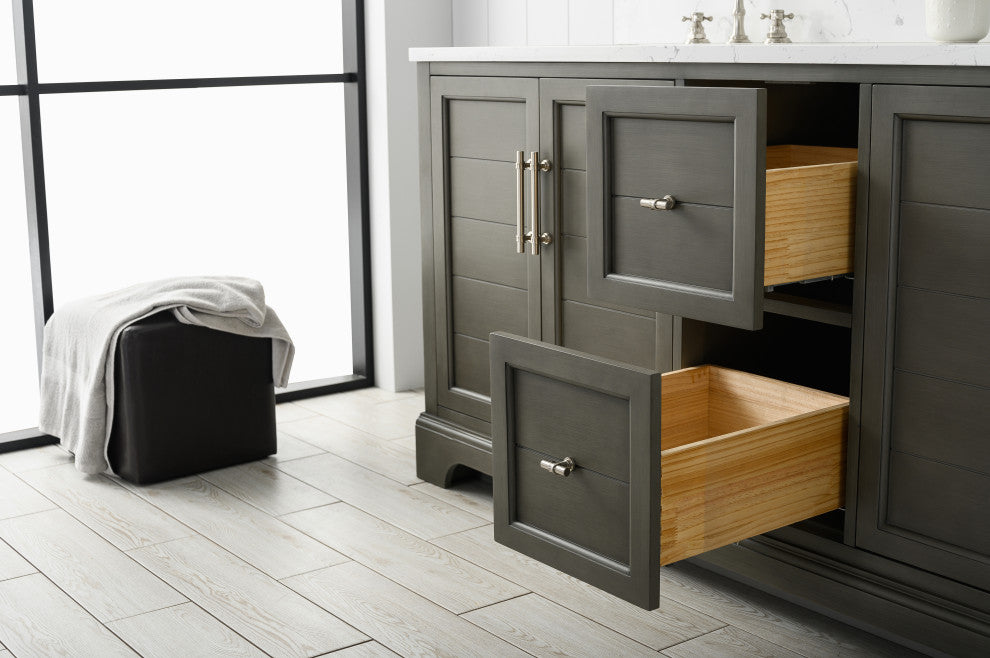 Vanity Art Bathroom Vanity With Sink & Top, Silver Grey, 72" (Double Sink), Engineered Marble